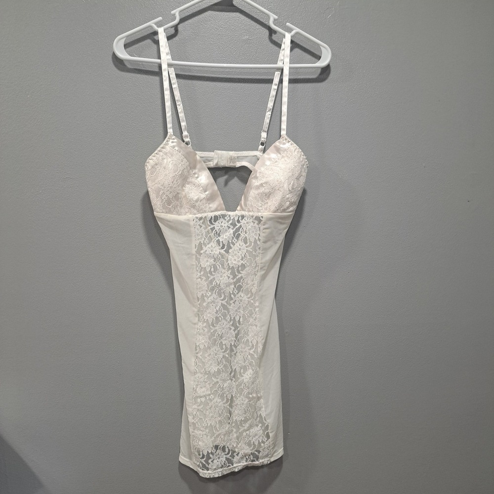 Fredericks of Hollywood M White Lace Mesh Chemise Slip Lingerie Coquette Boho